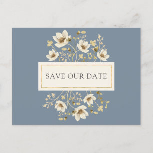 Anúncio Cartão postal de casamento em azul empoeirado com 