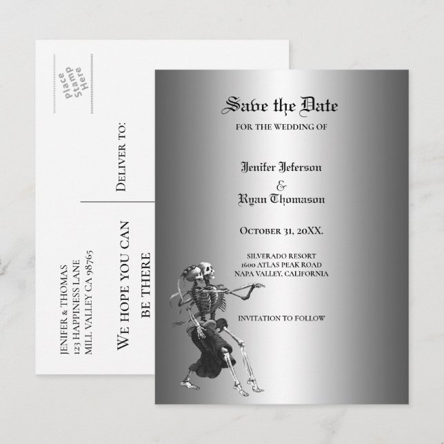 Anúncio Cartão postal de casamento gótico de halloween par (Frente/Verso)