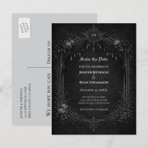 Anúncio cartão postal de casamento gótico de halloween sav
