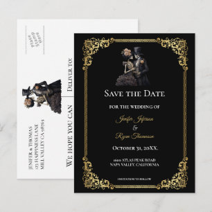 Anúncio cartão postal de casamento gótico de halloween sav