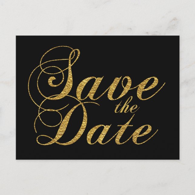 Anúncio Cartão postal de casamento preto SAVE THE DATE com (Frente)
