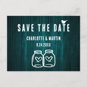Anúncio Cartão postal de casamento rústico em azul turques