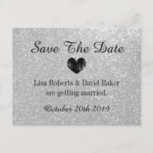 Anúncio Cartão postal de casamento Save the date com brilh
