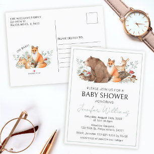 Anúncio cartão postal de chá de bebê de menino com animais