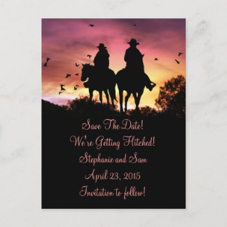 Anúncio Cartão postal de Cowgirl e Cowboy Riding Save the
