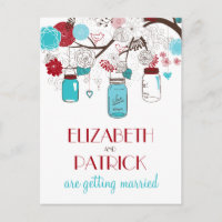 Cartão postal de data de casamento com potes de pe