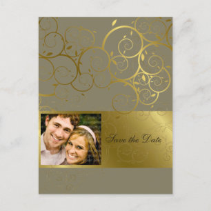 Anúncio Cartão postal de data de casamento com videira esp