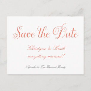 Anúncio Cartão postal de data de casamento elegante coral 