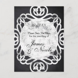 Anúncio Cartão postal de data de casamento vintage elegant
