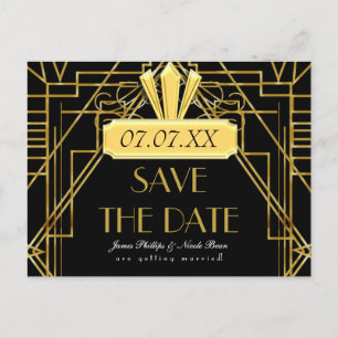 Anúncio Cartão postal de evento Art Deco anos 20 dourado e