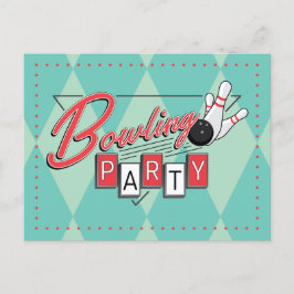 Anúncio Cartão Postal de Festa de Boliche com Logo Retro