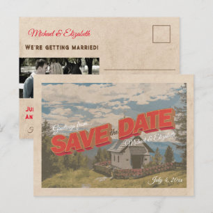 Anúncio Cartão postal de letra bloco vintage para salvar a