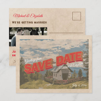 Anúncio Cartão postal de letra bloco vintage para salvar a