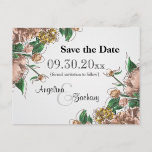 Anúncio Cartão Postal de Noivado Salve a Data Floral Rosad