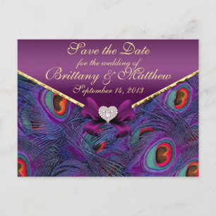 Anúncio Cartão Postal de Plum Purple Peacock Save the Date