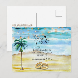Anúncio Cartão postal de salva data de casamento na praia