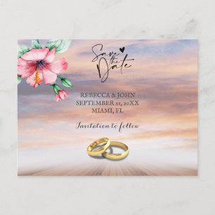 Anúncio Cartão postal de salva data de casamento na praia