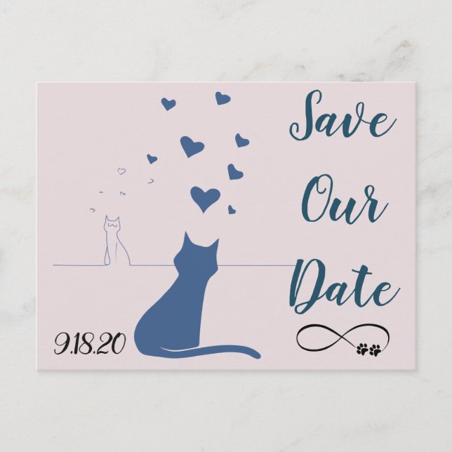 Anúncio Cartão postal de salvar a data com gatos apaixonad (Frente)