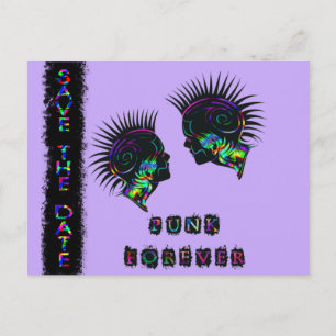 Anúncio cartão postal de salvar a data de casamento punk r