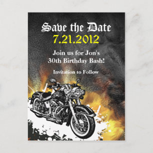 Anúncio Cartão Postal de Salvar a Data de Motociclista