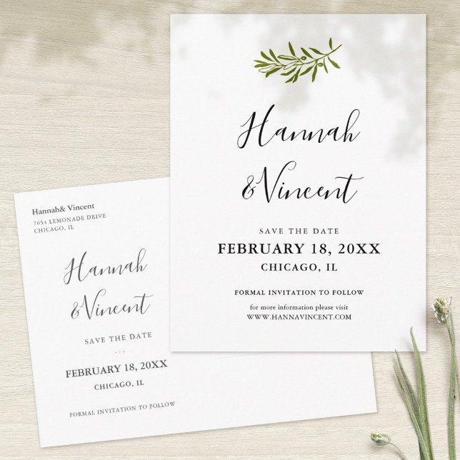 Anúncio Cartão Postal de Salvar a Data do Ramo de Oliveira (Criador carregado)