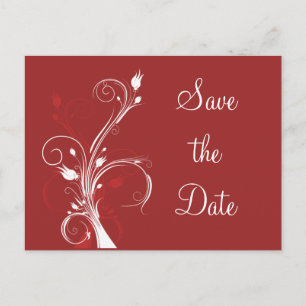 Anúncio Cartão postal de Salve a Data Floral Vermelho e Br