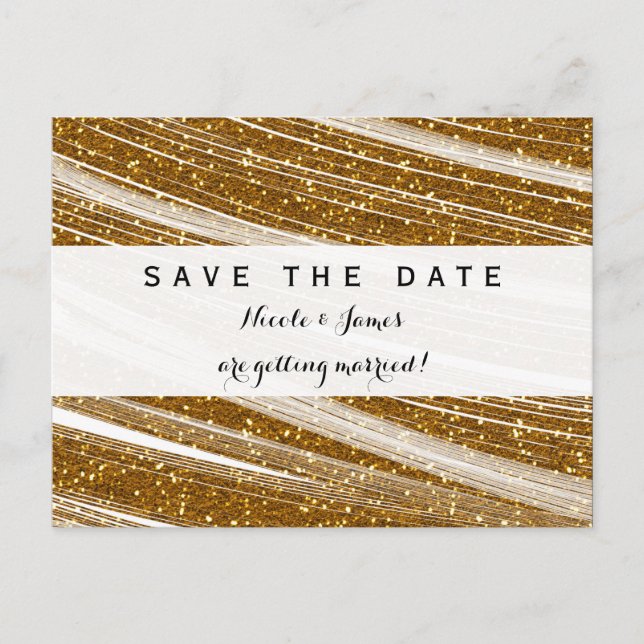 Anúncio Cartão Postal de Save The Date Branco com Brilho D (Frente)