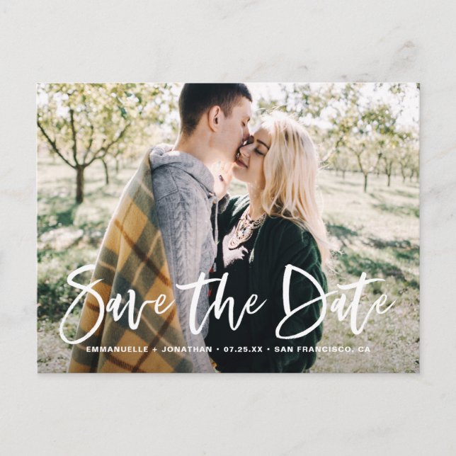Anúncio Cartão Postal de Save the Date com Foto e Letras B (Frente)