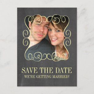 Anúncio Cartão postal de Save the Date com Foto e Quadro d