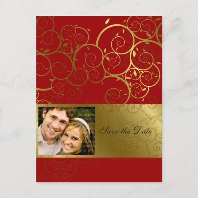 Anúncio Cartão Postal de Save The Date com Videira Espiral (Frente)