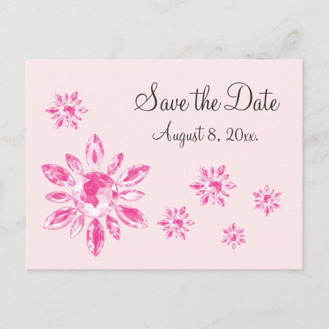 Anúncio Cartão postal de Save the Date da Crystal (rosa) (Frente)