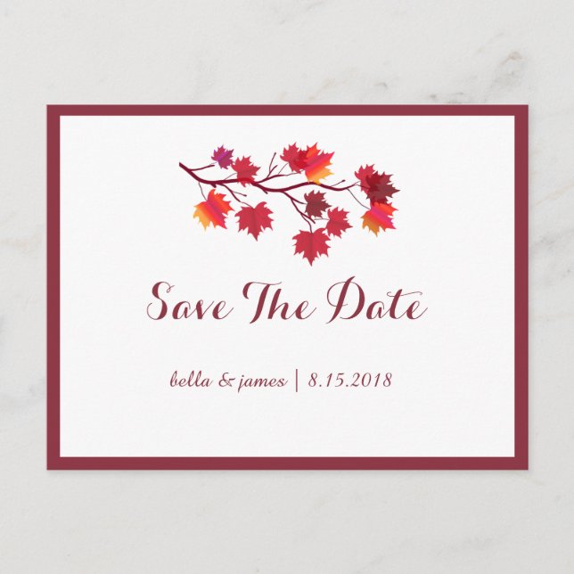 Anúncio Cartão Postal de Save The Date de Casamento Folhas (Frente)
