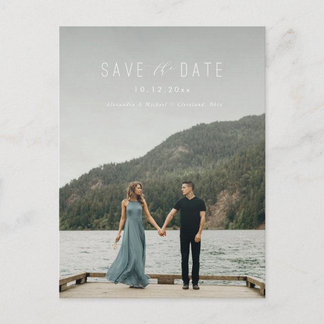 Anúncio Cartão Postal de Save the Date de Escrita Moderna  (Frente)