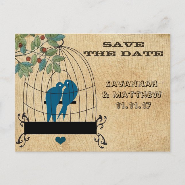 Anúncio Cartão postal de Save the Date de gaiola de pássar (Frente)