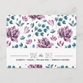 Anúncio Cartão postal de Save the Date de peônia roxa aqua