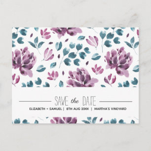 Anúncio Cartão postal de Save the Date de peônia roxa em a