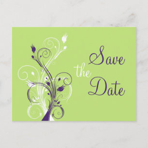 Anúncio Cartão postal de Save the Date floral roxo verde b