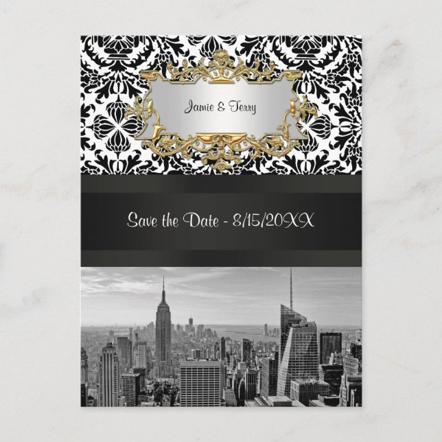 Anúncio Cartão postal de Save the Date NYC Skyline BW 431  (Frente)