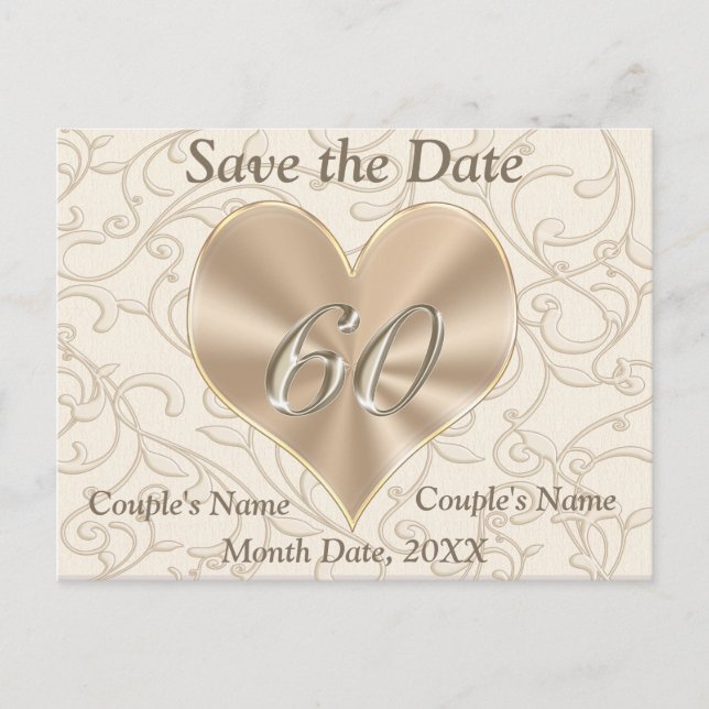 Anúncio Cartão Postal de Save the Date Personalizado 60º A (Frente)