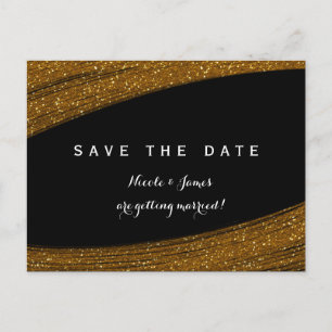 Anúncio Cartão Postal de Save The Date Preto Brilho Dourad