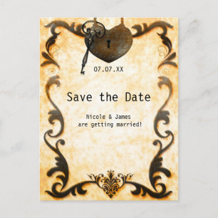 Anúncio Cartão Postal de Save The Date Vintage Coração com