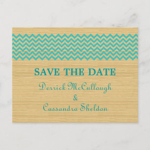 Anúncio Cartão postal de Teal Rustic Chevron Save the Date