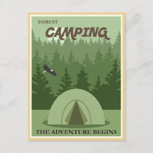 Anúncio cartão postal de vintage Forest camping