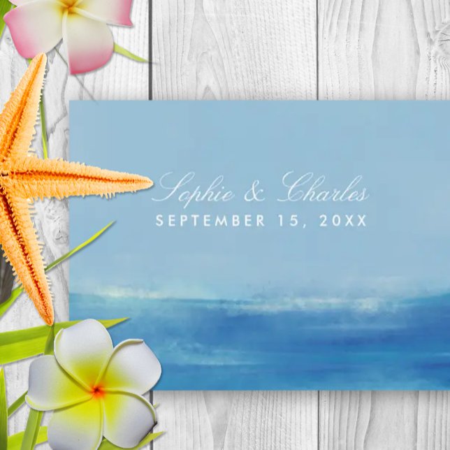 Anúncio Cartão postal Elegante de Água Marinha para Salvar (Elegant watercolor beach theme save the date)