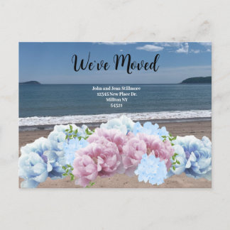 Anúncio Cartão Postal Floral de Praia Nós Mudamos