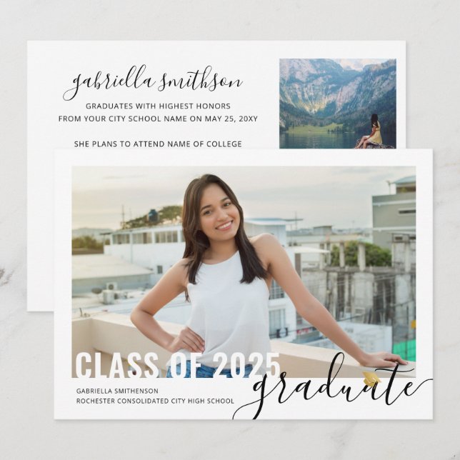 Anúncio Casa Aberta de Graduação de Script Moderno de Cola (Frente/Verso)