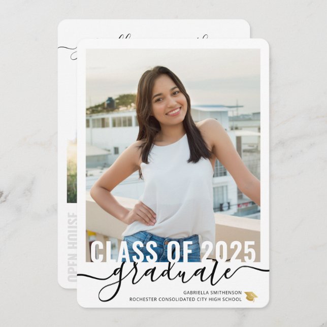 Anúncio Casa Aberta de Graduação de Script Moderno de Cola (Frente/Verso)