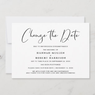 Anúncio Casamento Alterar a Data Adiando Branco Preto