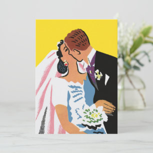 Anúncio Casamento Antigo, Noivos Recém-Casados Beijando