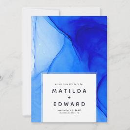 Anúncio casamento azul e branco moderno e elegante